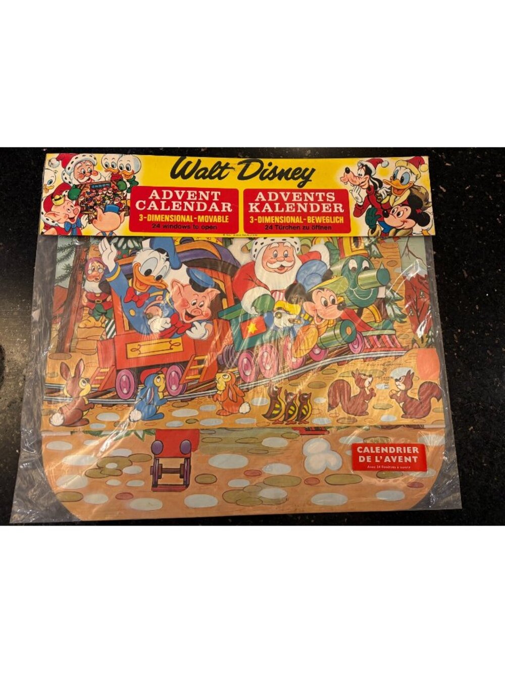 Vintage Disney Christmas Train Advent Calendar Mickey Donald Santa NOS Large NEW